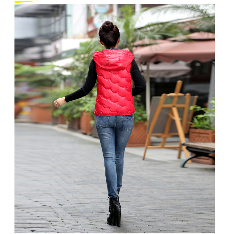 纤朵魅2015新款羽绒棉服女短款马甲韩版轻薄连帽背心外套#N1008 白色 M