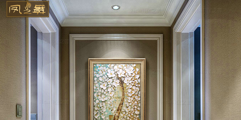 
                                        凤之舞油画 玄关装饰画 欧式手绘 手工油画招财树过道走廊油画竖版挂画 壁画墙画 框4发财树白 50x100                