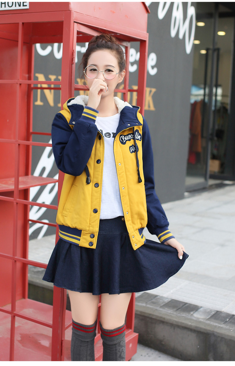 习题xiti2015冬装女外套新款韩版休闲少女装加厚加绒初高中学生秋冬上衣棉衣棉服 藏青色 L