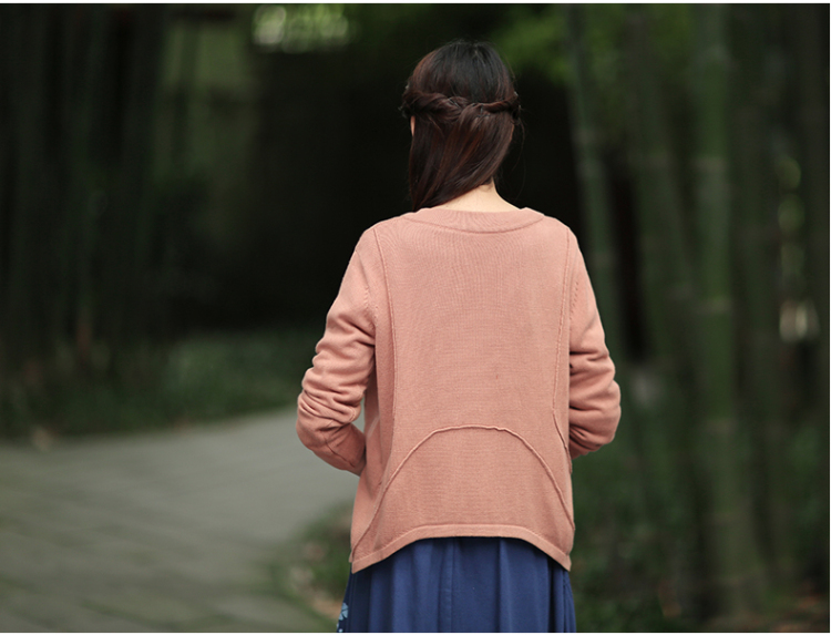 红念2015秋装新款毛衣外套 文艺范纯棉针织衫女开衫秋季大码女装 怀旧蓝 均码