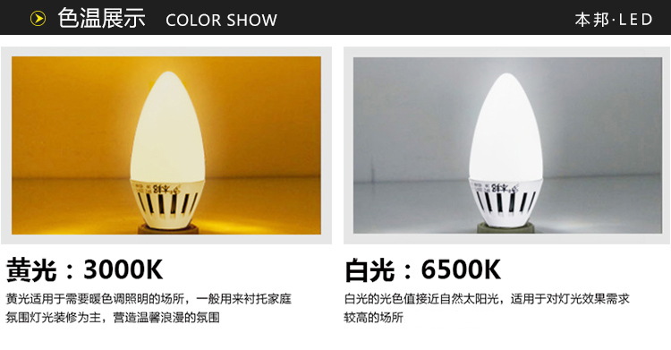 本邦(BENBON) led灯泡E14小螺口烛形玉兰泡 套装款 拉尾2.8w(五只装) 黄光