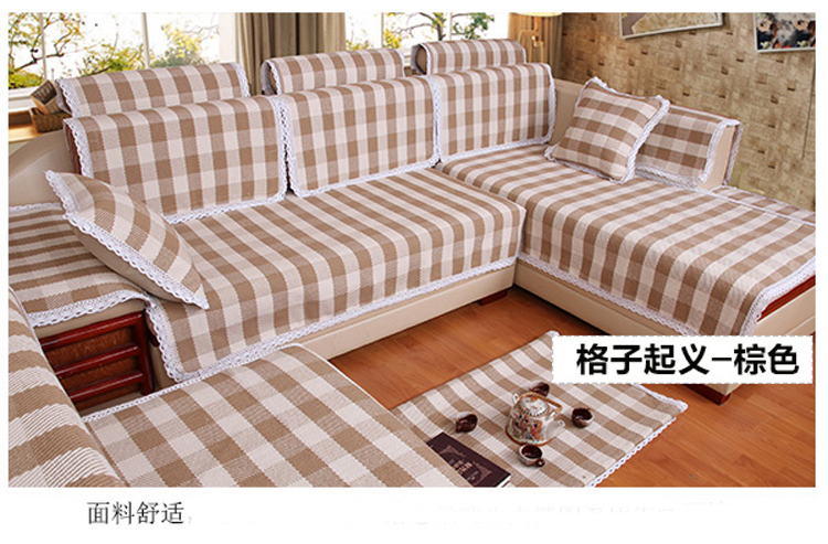茵凡亚麻沙发垫坐垫组合沙发垫时尚简约现代沙发巾罩套格子垫可定制 高档亚麻格子-小米花 套50*50