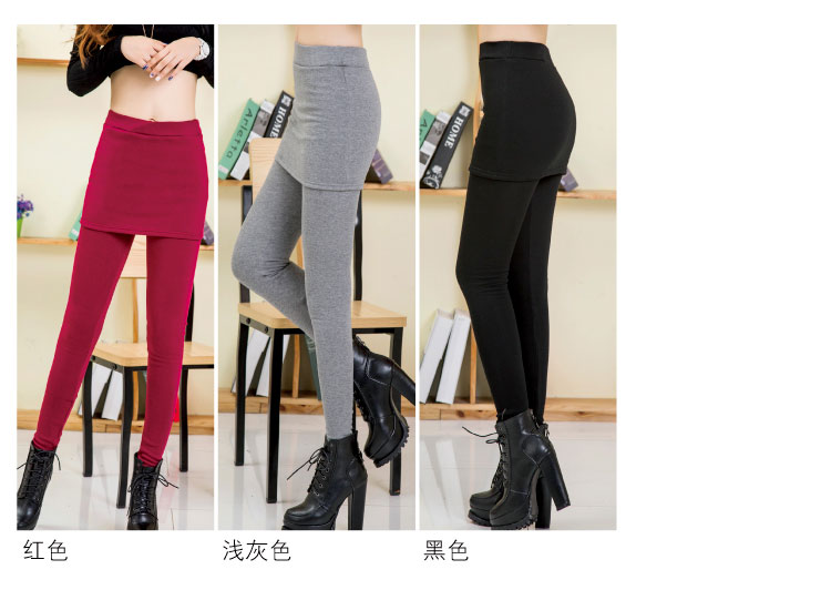 VANSICO 2015冬季打底裤加绒裤假两件包臀裙裤女靴裤打底裤女冬大码女装 DK807 807包臀-灰色 L