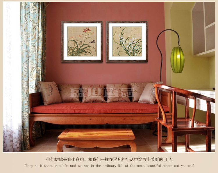 盛世壹品 客厅装饰画中式挂画三联山水墨国画装饰字画书法餐厅沙发背景墙画卧室家饰 简装特价   桃花腊梅梅花三联组合款 60cmX60cmX3幅