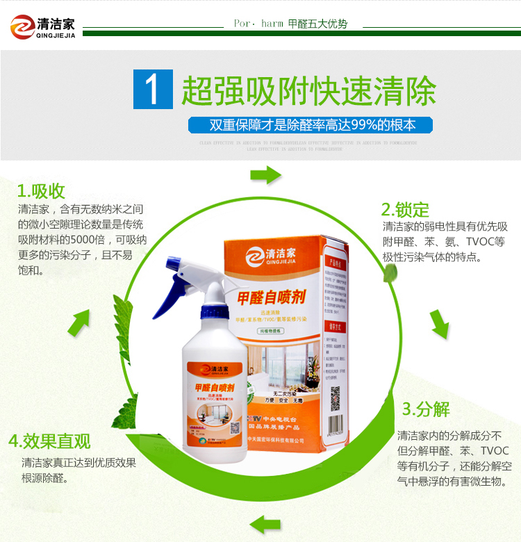 清洁家装修去除甲醛喷剂新房甲醛清除剂新房除味光触媒500毫升