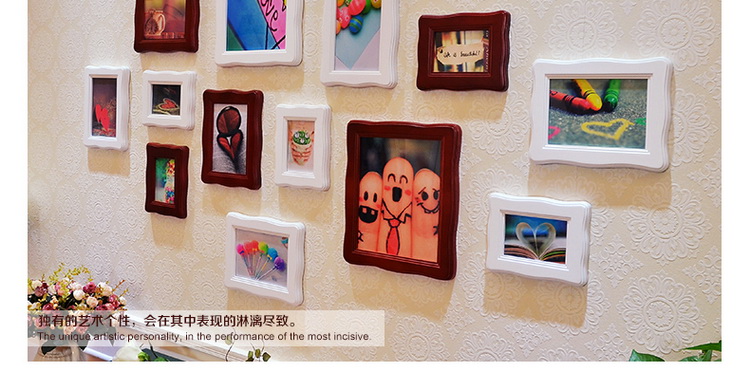 图慕 实木客厅照片墙 相框墙 欧式 创意相框画框组合 相片墙TM-13-A 白红(送思念画芯)