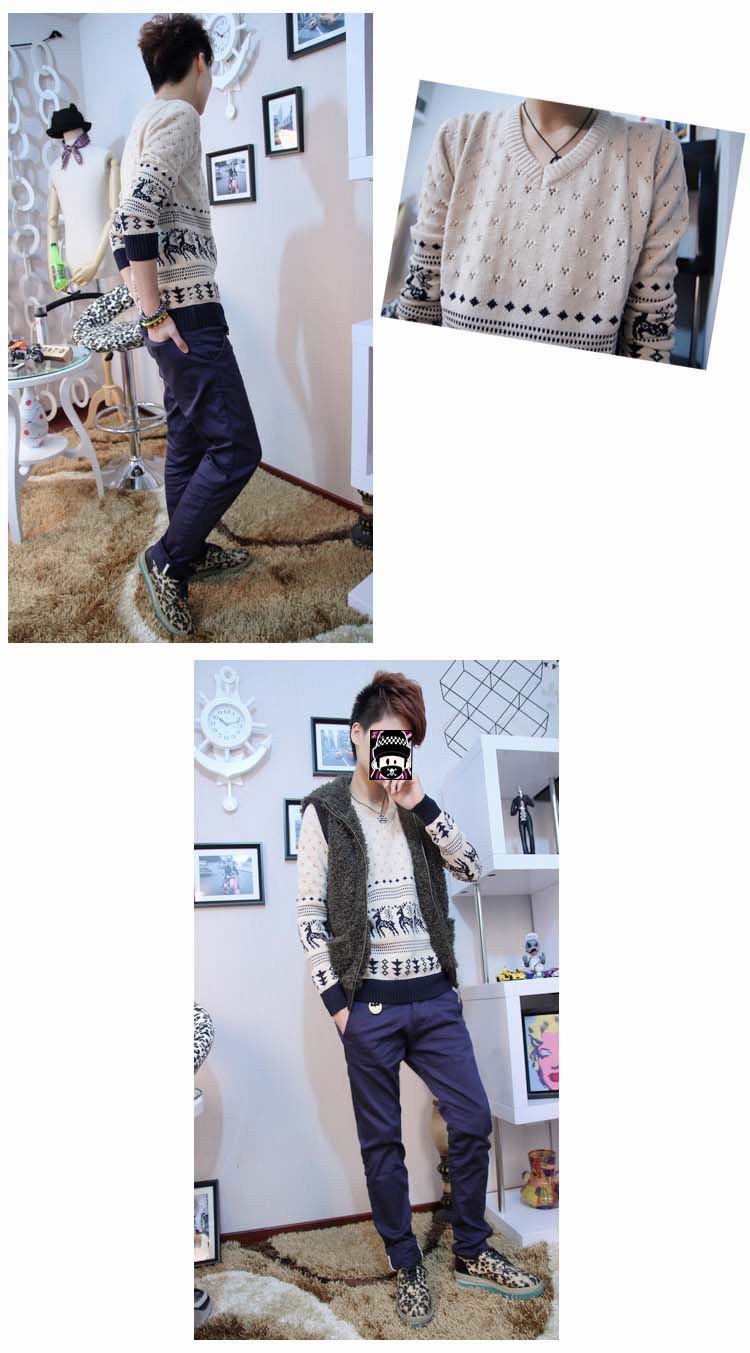 丹杰仕 秋冬新款男装V领小鹿<em>毛衣</em> <em>男士</em>韩版织