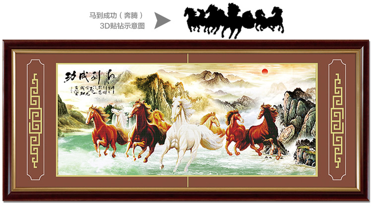 金字塔5D钻石画方钻非十字绣客厅大画八骏图八骏奔腾马到成功 奔腾
