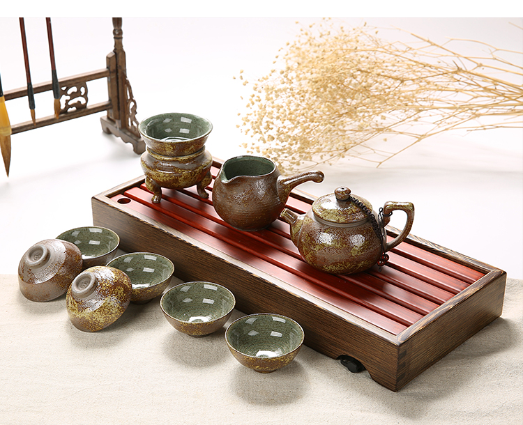 
                                        活泉 手工原矿粗陶 茶具套装 复古陶瓷功夫整套茶具套装 茶壶 过滤 茶杯 归隐 晨曲 晨曲米色套装                