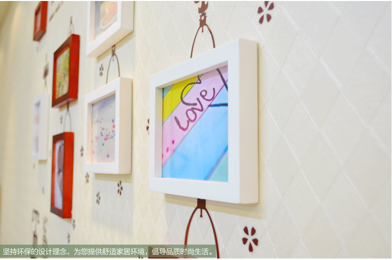 
                                        梓晨 实木照片墙 时尚小墙面 相片墙相框墙创意组合HD800 白原组合                