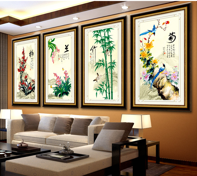 A KS钻石十字绣满钻5D钻石画钻石绣贴钻画梅兰竹菊四联画钻石秀钻粘画圆钻方钻新款十字绣 AKS货号Z266-67-68-69四件套 长0.50米*宽0.98米