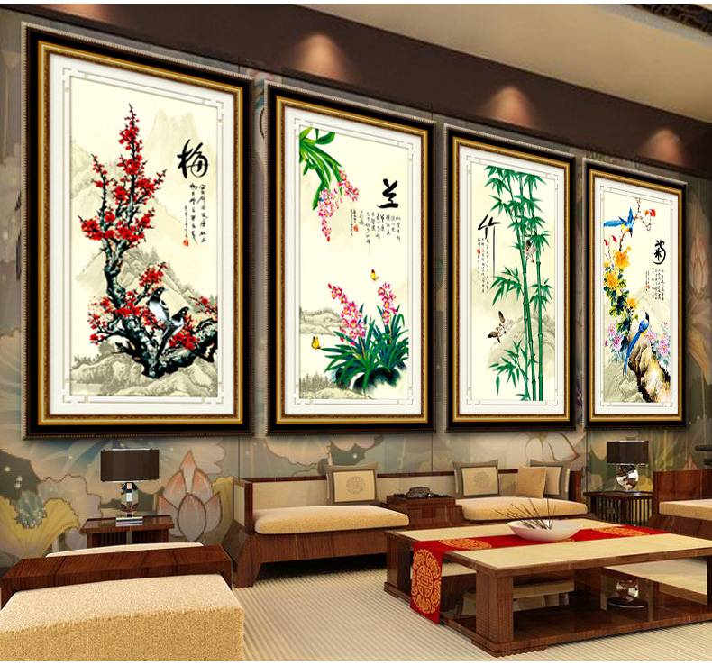 A KS钻石十字绣满钻5D钻石画钻石绣贴钻画梅兰竹菊四联画钻石秀钻粘画圆钻方钻新款十字绣 AKS货号Z266-67-68-69四件套 长0.50米*宽0.98米