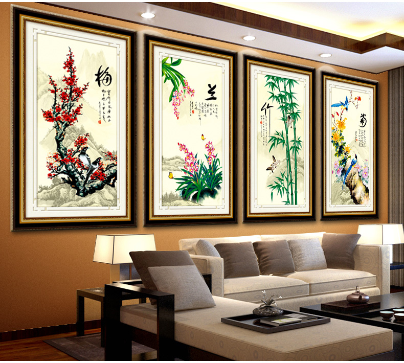 A KS钻石十字绣满钻5D钻石画钻石绣贴钻画梅兰竹菊四联画钻石秀钻粘画圆钻方钻新款十字绣 AKS货号Z266-67-68-69四件套 长0.50米*宽0.98米