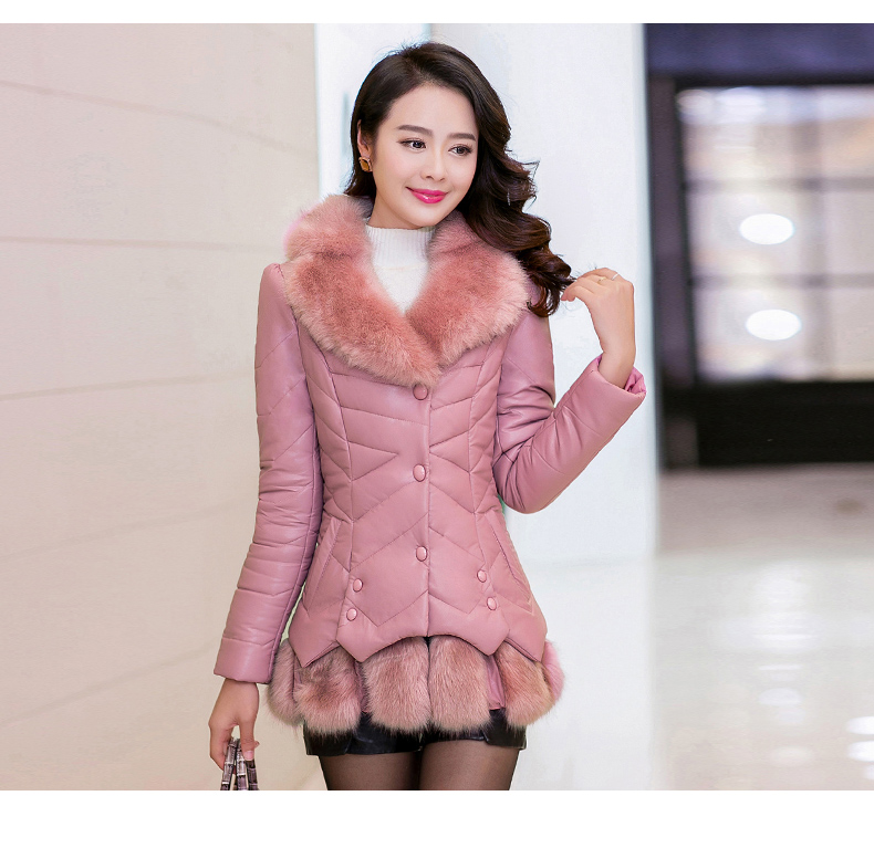 伊索琳2015冬季女装外套棉衣女棉服新款大毛领皮衣潮韩版 黑 色 L
