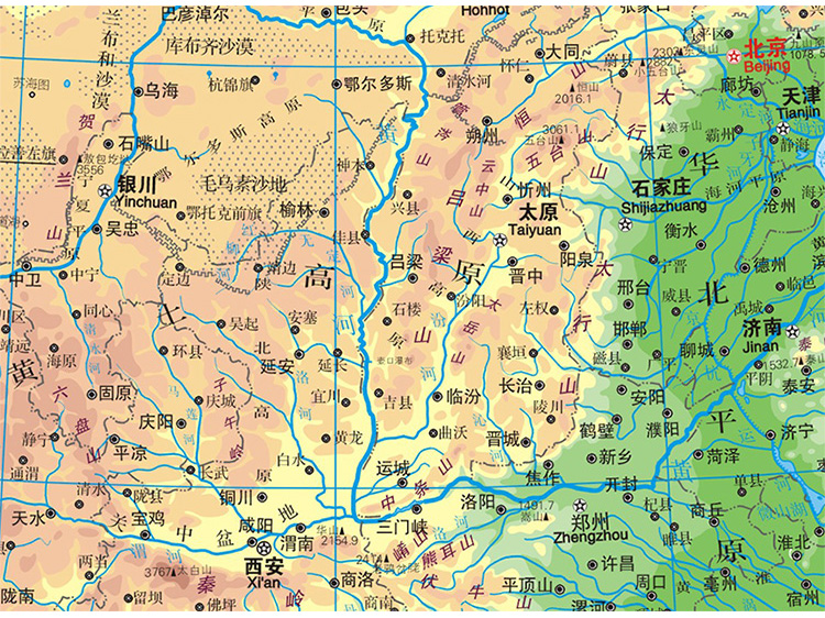 2016中国地图 中国地形(政区 地形二合一地图 4开幅面 中国政区 地形