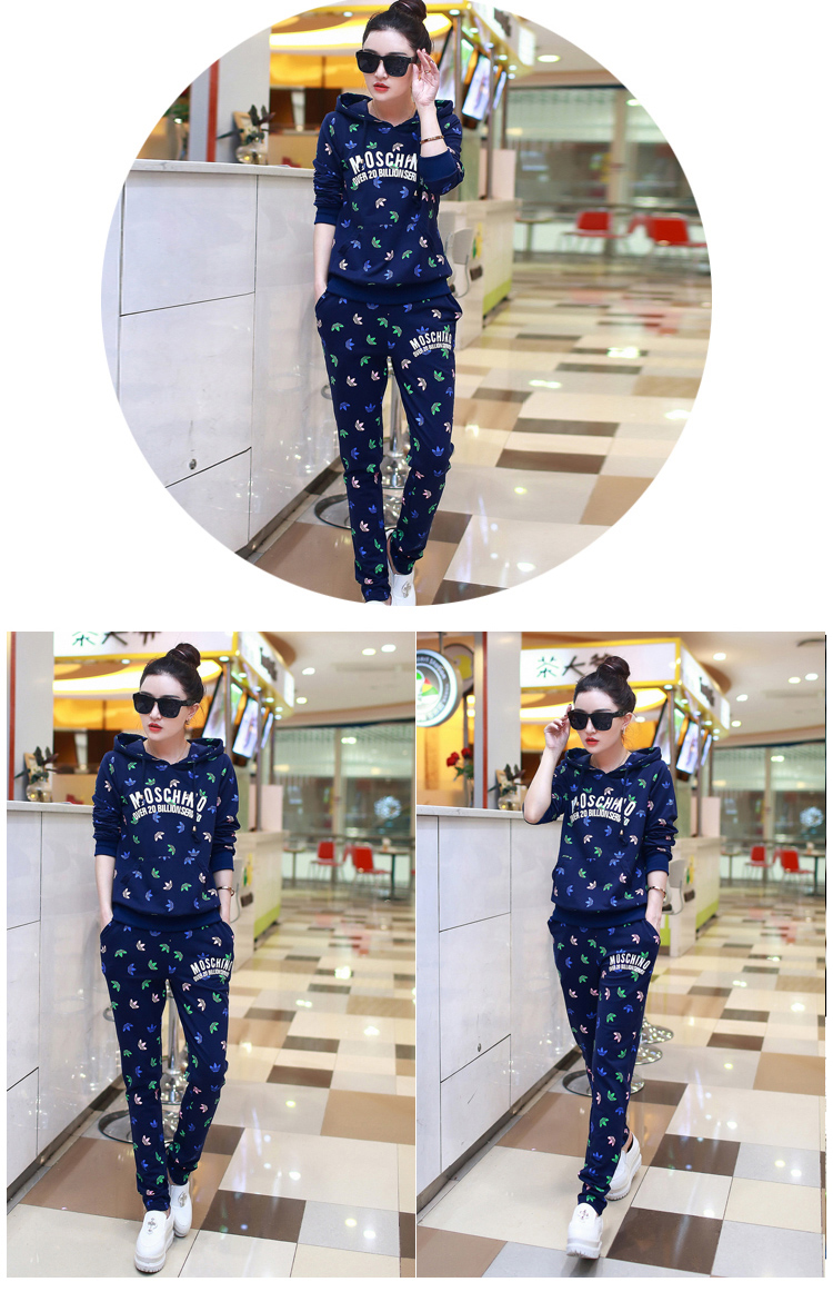 艾语卫衣 女秋装新款休闲套装女士韩版潮连帽长袖修身运动服两件套潮WY811 深蓝色 M