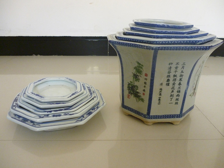 
                                        泰浦瓯 八角花盆景德镇陶瓷花卉盆景室内盆栽油彩花盆优质陶瓷花盆送底盘 (此款发物流，需自提                