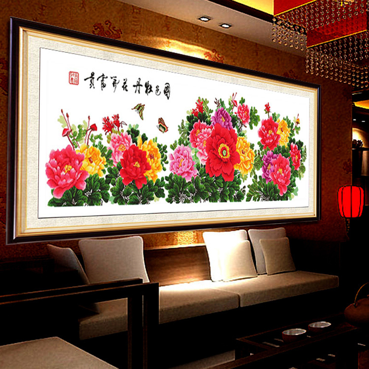 
                                        蒙娜丽莎十字绣客厅新款客厅十字绣新款大幅印花十字绣餐厅卧室新款十字绣花开富贵牡丹花 九尺牡丹295*91棉线精准印花                