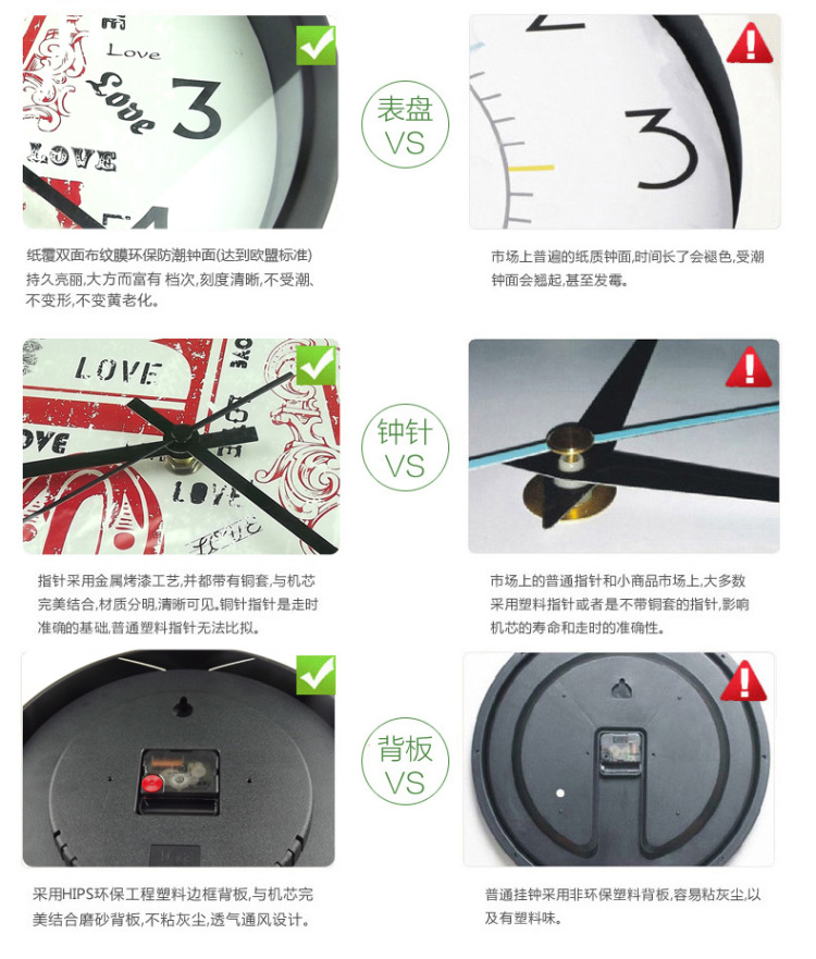 
                                        个性一百爱心时钟 绿草挂钟时尚创简约现代客厅钟表家居时钟静音 黑色 12英寸 30*30                