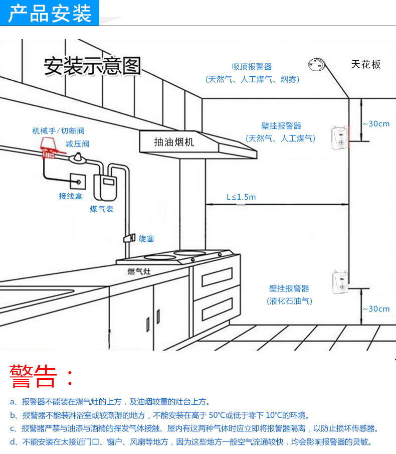 可燃气体一氧化碳co报警器燃气煤气探测器天然气液化气报警器家用报警