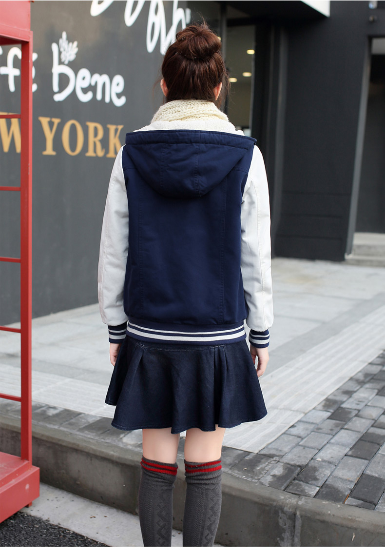习题xiti2015冬装女外套新款韩版休闲少女装加厚加绒初高中学生秋冬上衣棉衣棉服 藏青色 L