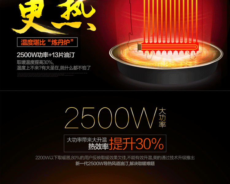 美的油汀取暖器家用13片 油丁电暖器 电热油汀式电暖气 暖风机片