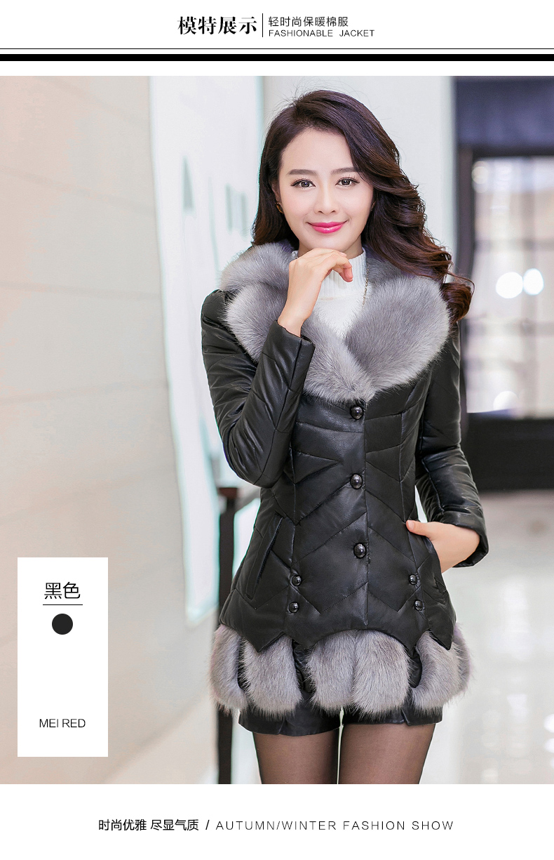 伊索琳2015冬季女装外套棉衣女棉服新款大毛领皮衣潮韩版 黑 色 L