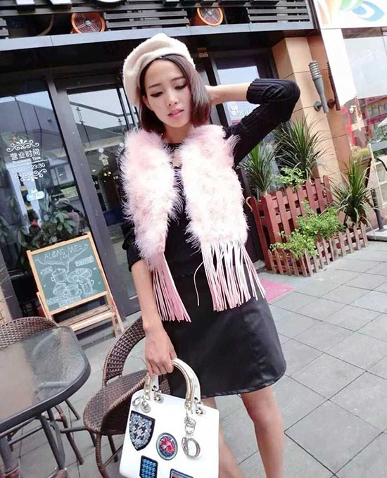 韩蜜娅2015新款流苏马甲皮草仿火鸡毛马夹背心毛毛短款外套女83363 白色 均码