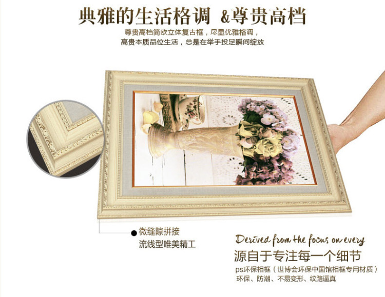 
                                                            现代美式沙发背景墙装饰画欧式客厅三联画餐厅壁画玄关墙画卧室床头花卉挂画 蓝莲花开+三联画+美式棕色框 50*60                