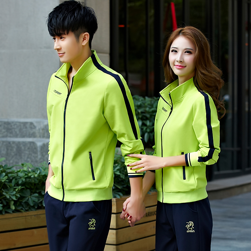 春季情侣运动套装韩版立领长袖男士运动套装春秋大码休闲女运动服