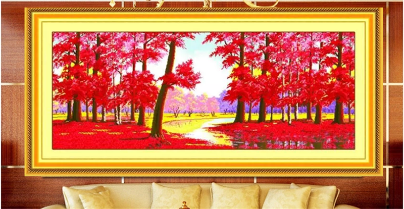 包邮 正品蒙娜丽莎十字绣风景画十字绣红树林十字绣鸿运当头2米大幅