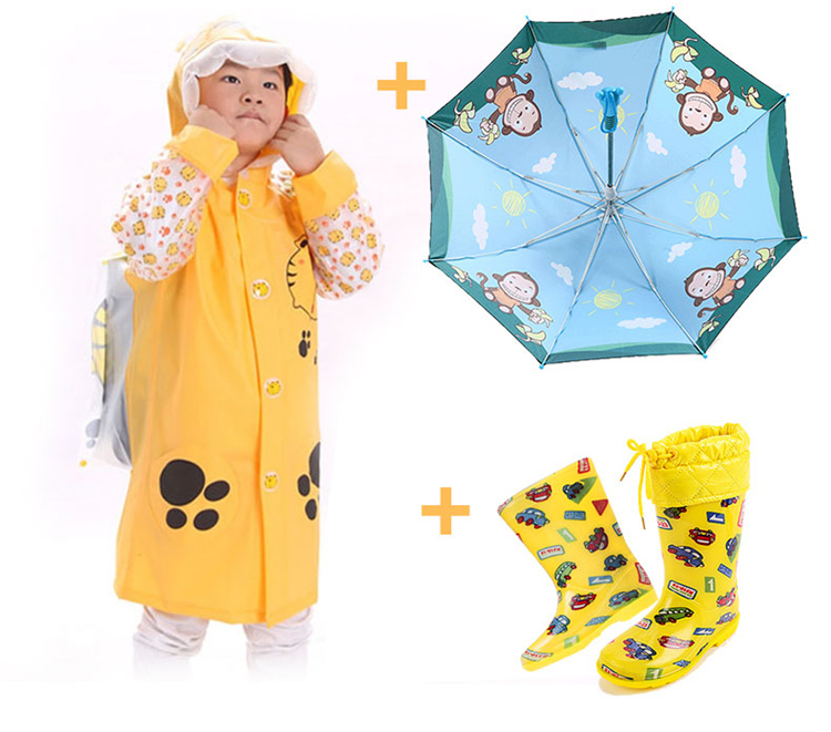 蓝蚂蚁男女小学生雨衣儿童雨衣披时尚加厚卡通雨衣雨伞雨鞋套装 蓝蚂蚁粉兔雨衣+粉蜜蜂伞+粉梅花鞋 S