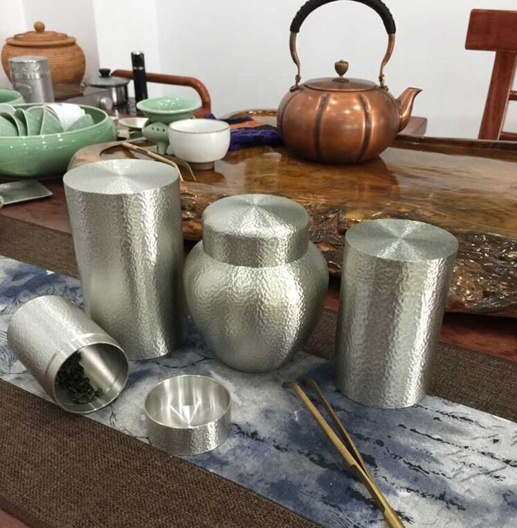 【顺丰包邮】精品含99.9%纯锡罐茶具 锡茶叶罐 商务送礼 纯手工捶打茶罐子茶叶盒礼品储物 精品编织双层设计锡罐