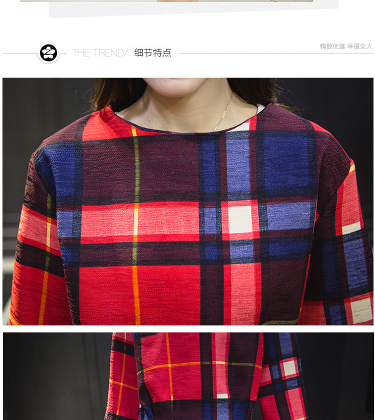 麦兜加依 货到付款 春秋季新款韩版女装气质格子修身上衣两穿半身裙A字裙两件套潮 红色 XL