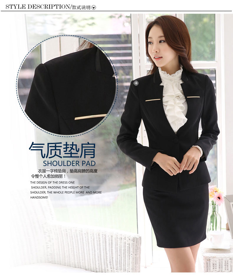 茵特娇 小西装女士修身职业装女装套装小西服女秋装外套正装工作服 外套+白衬衫+裤子 黑外套+黑裤 L
