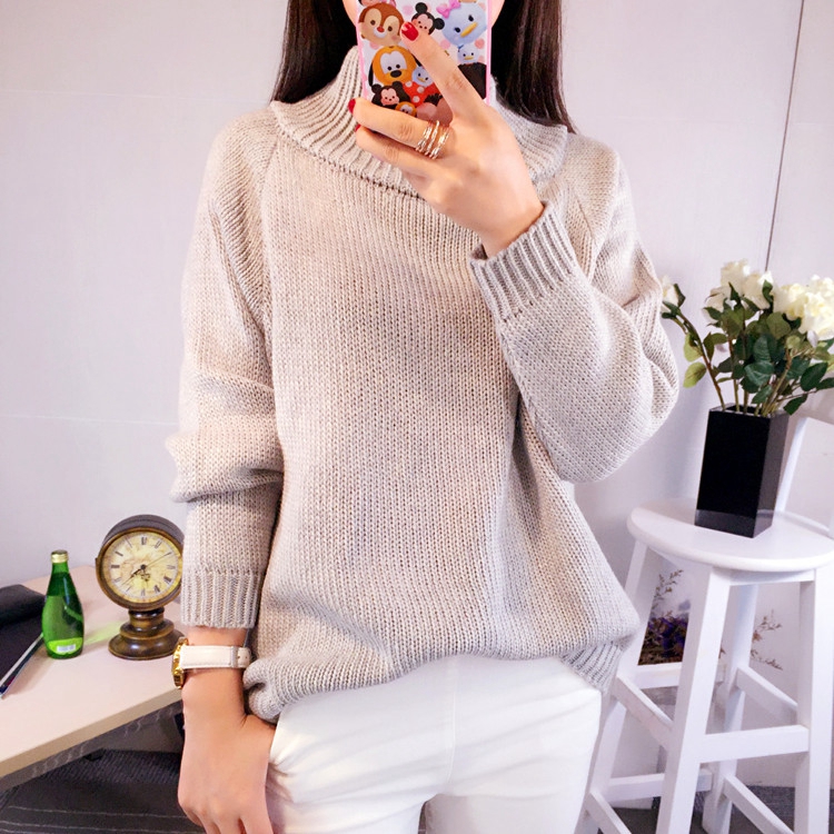 女装时尚甜美淑女气质性感露肩弹力一字领长袖针织衫毛衣外穿上衣女
