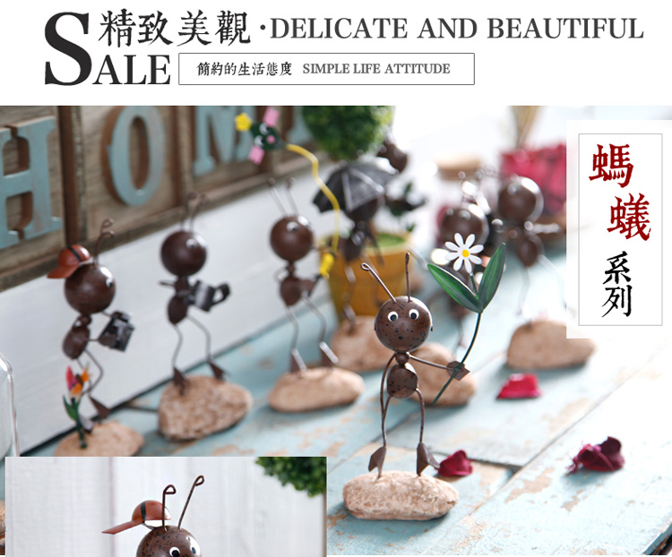 
                                                            翻旧事 铁皮蚂蚁田园可爱小饰品玄关摆设创意家居装饰品摆件手工制品精美礼品 勤劳的蚂蚁家族 0                