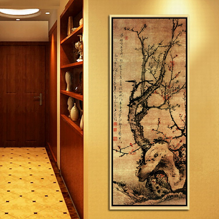 
                                        莫涵中式玄关装饰客厅办公室书房壁画有框竖版过道挂画 傲雪迎春 如图包含外框尺寸 60*160                