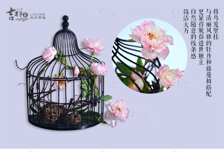 吉祥家 新中式铁艺鸟笼壁挂 梦疏影 墙面套装壁饰 客厅餐厅创意置物架 小鸟墙贴 壁饰-小鸟一套