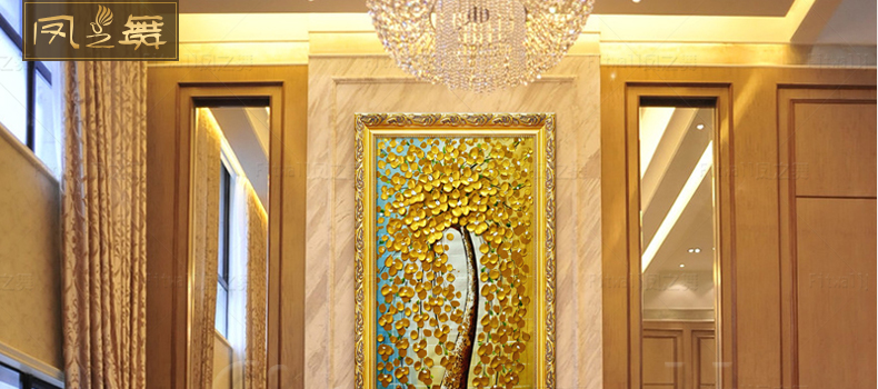 
                                        凤之舞油画 玄关装饰画 欧式手绘 手工油画招财树过道走廊油画竖版挂画 壁画墙画 框4发财树白 50x100                