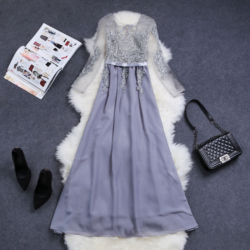Yuan Yi Library autumn and winter heavy industry embroidery on chip beaded dresses long-sleeved gown skirt 9057 Back Light Gray S picture, prices, brand platters! The elections are supplied in the national character of distribution, so action, buy now enjoy more preferential! As soon as possible.