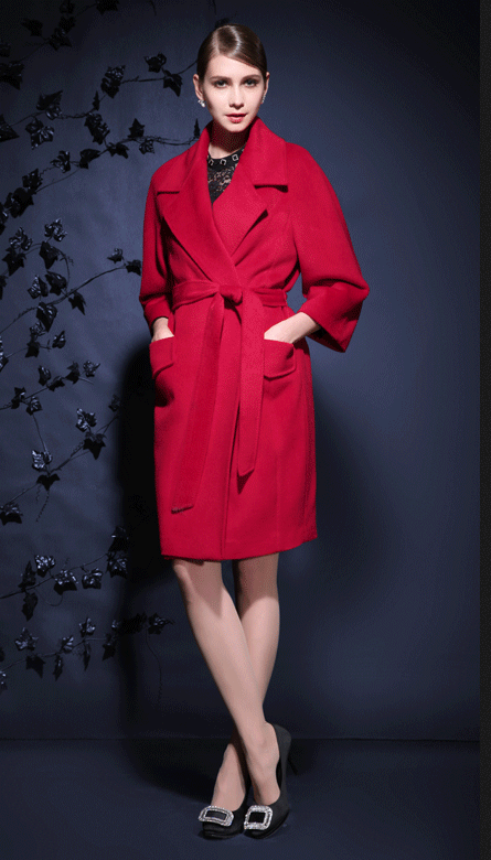 婉睿女装2015新款显瘦外套女呢大衣 藏蓝 l