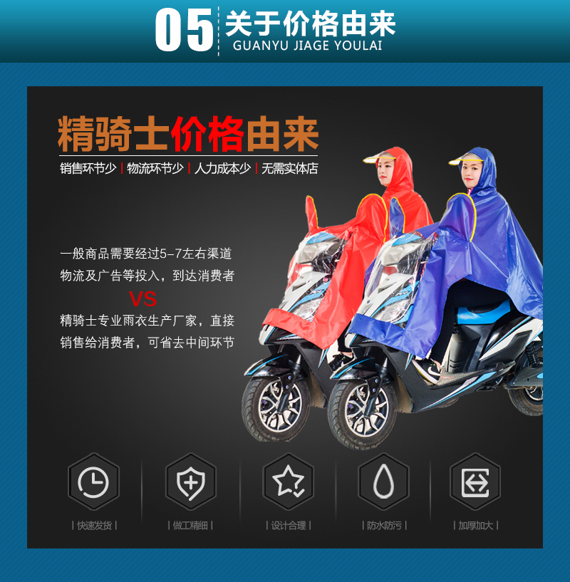 
                                                            精骑士摩托车雨衣男女通用加厚牛津布面料透明大帽檐电动车雨衣单人雨披 红色                