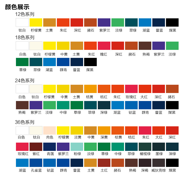 马利12色18色24色36色水粉颜料套装 调色盘 水粉笔 24色套装3件套
