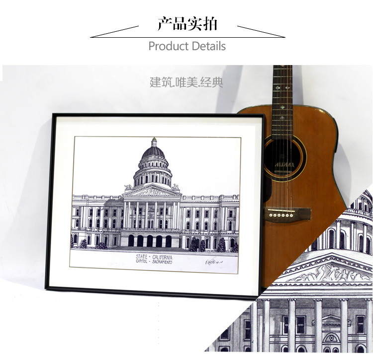 老深镇客厅装饰画餐厅现代简约书房挂画建筑系列 B款竖构图 60x50cm