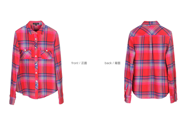 圣迪奥 sdeer    冬装新款女弧度摆亮色格纹衬衫 深玫红/80 L(170/88A)