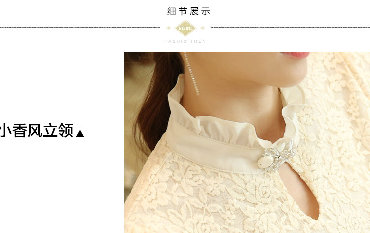 伊品尚 2015秋冬新款加绒加厚蕾丝打底衫女韩版修身长袖立领蕾丝上衣大码女装小衫 杏色  L