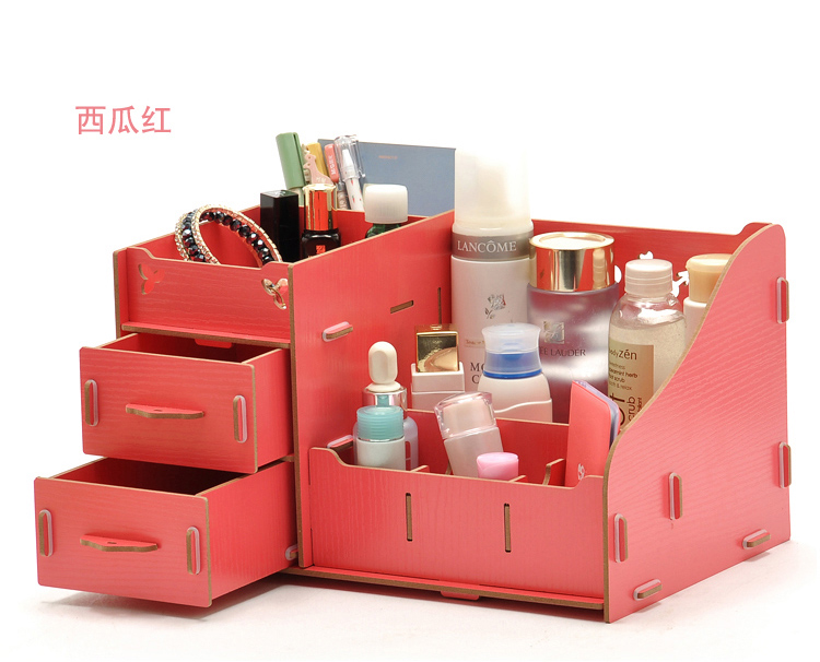 
                                        喜家家 桌面收纳盒收纳箱整理箱 化妆品整理盒 遥控器木质办公置物架 亲亲KISS 果绿色(kiss款)                