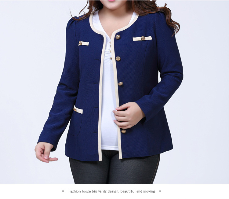 法曼缇2015新款小西装大码西服修身女士休闲显瘦女西装外套 深蓝色 XXXL