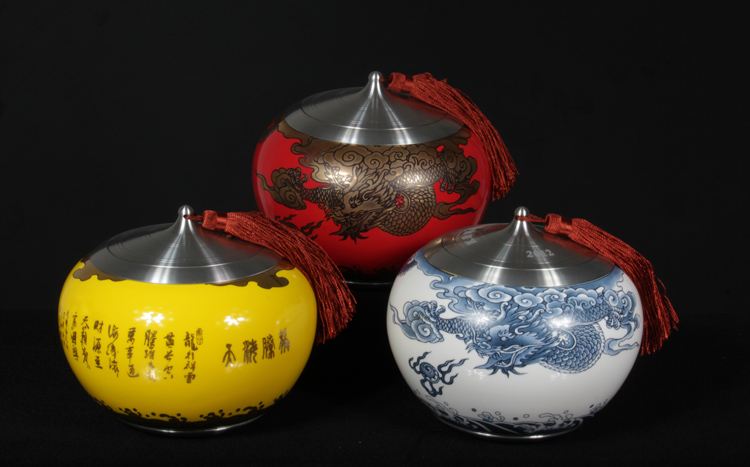 精品99.9%老纯锡罐 纯锡茶叶罐 茶叶盒 陶瓷锡罐 骨瓷手工锡罐 茶罐子茶具套装 锡壶器 奢华加大号龙腾四海简单青花色